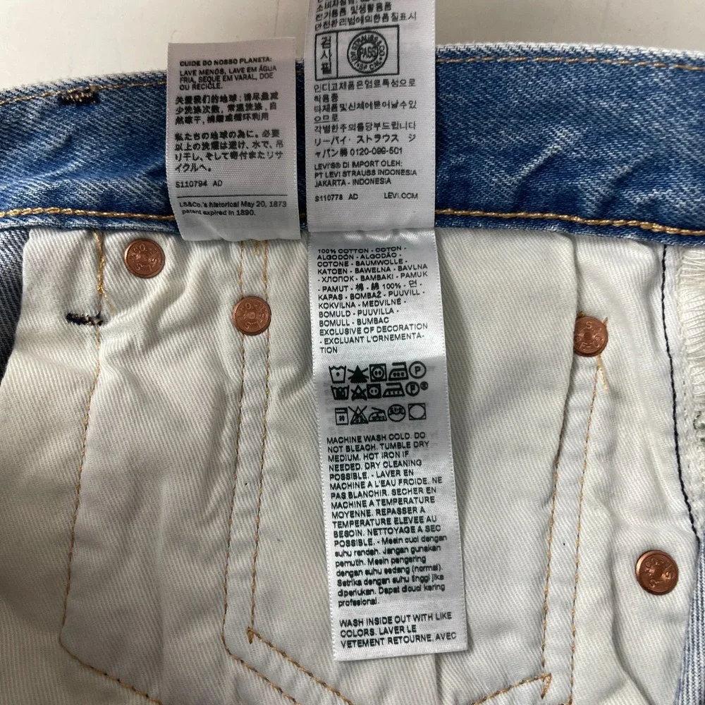 Levis 501 ST Jeans Mens 33x30 Blue Selvedge Slim Taper Light Wash Distressed 90s